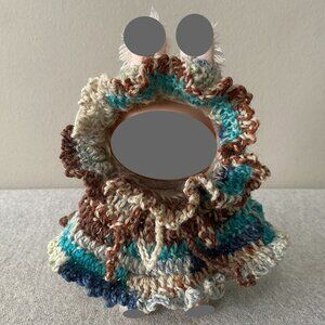 Handmade Crochet Blue Multicolour Hooded Cloak Outfit for 17cm Doll 1-Piece Set